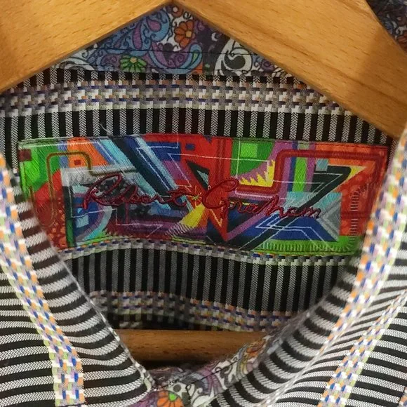 Robert Graham Shirt Men's Large Classic Fit Multicolor Stripes Button Front - Picture 3 of 12